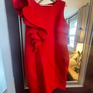 ELOQUII red ruffle shoulder dress